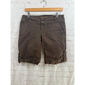 Rue 21 Shorts Womens Size Juniors 5/6 Brown Casual Rolled Button Tab Hem